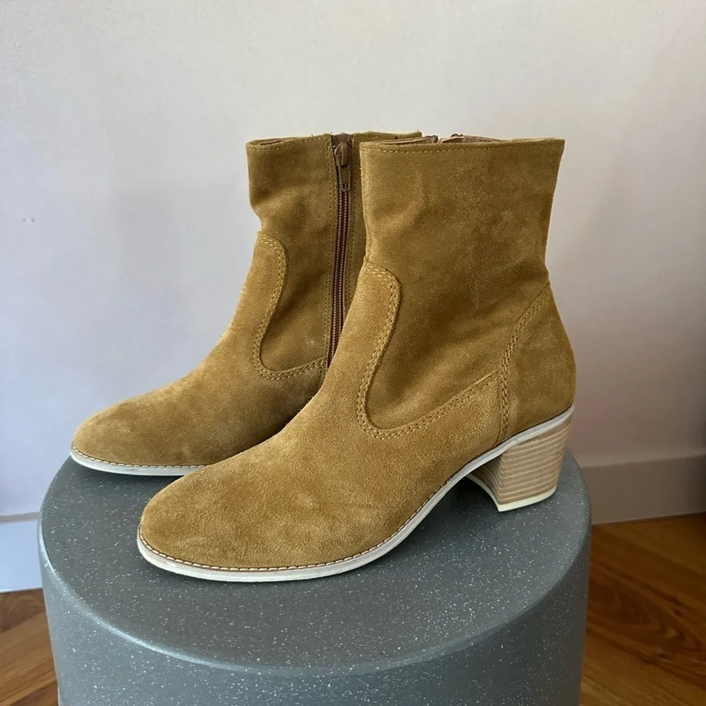 Crevo Tan Ankle Booties Suede Minimalist Design